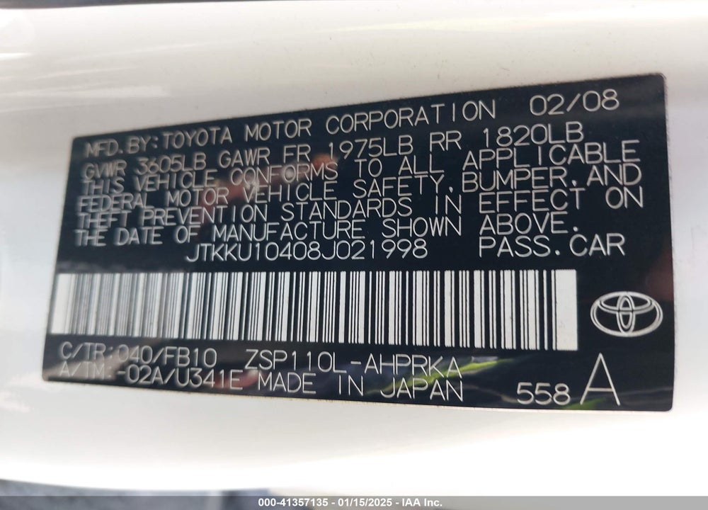 2008 SCION XD VIN: JTKKU10408J021998