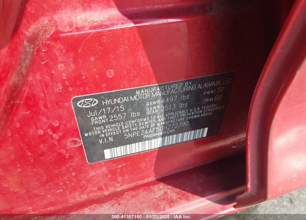 2016 HYUNDAI SONATA VIN: 5NPE24AF5GH272390