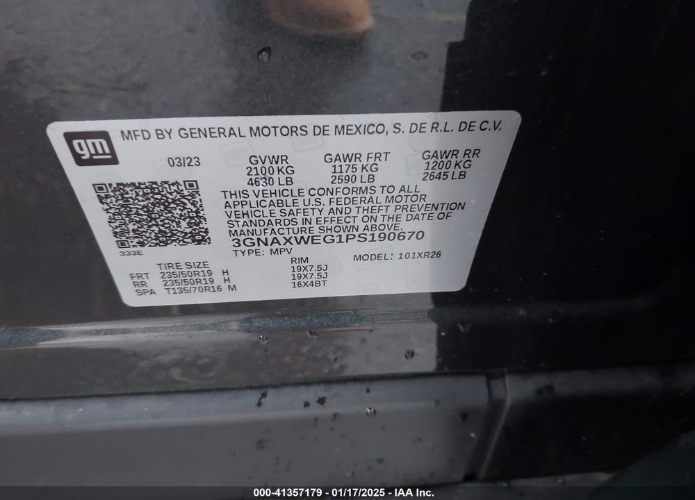 2023 CHEVROLET EQUINOX AWD RS VIN: 3GNAXWEG1PS190670