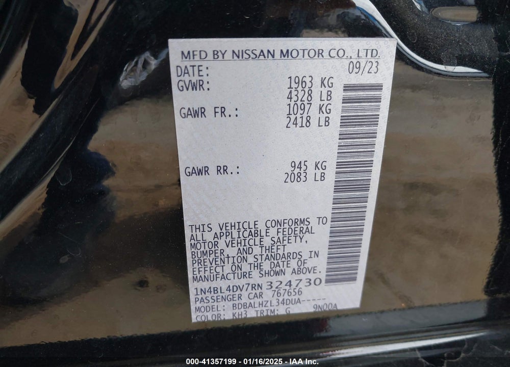 2024 NISSAN ALTIMA SV FWD VIN: 1N4BL4DV7RN324730