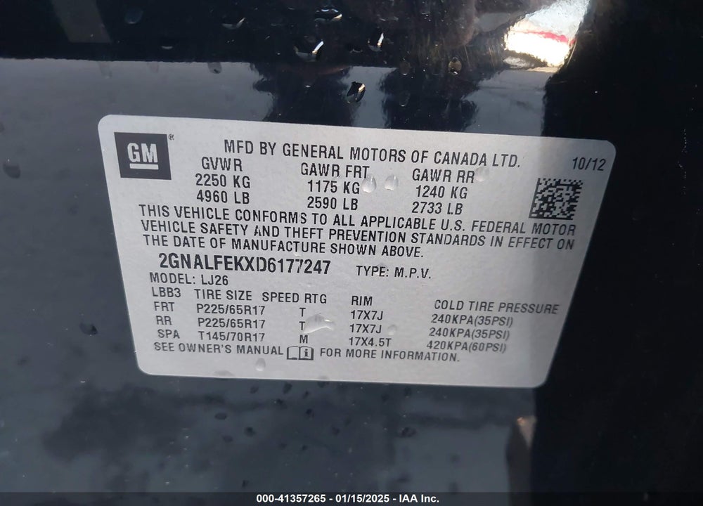 2013 CHEVROLET EQUINOX LTZ VIN: 2GNALFEKXD6177247