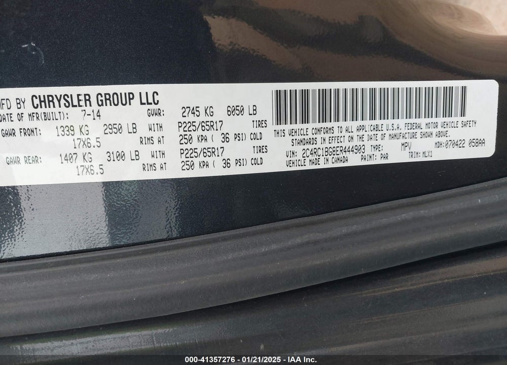 2014 CHRYSLER TOWN & COUNTRY TOURING VIN: 2C4RC1BG8ER444903