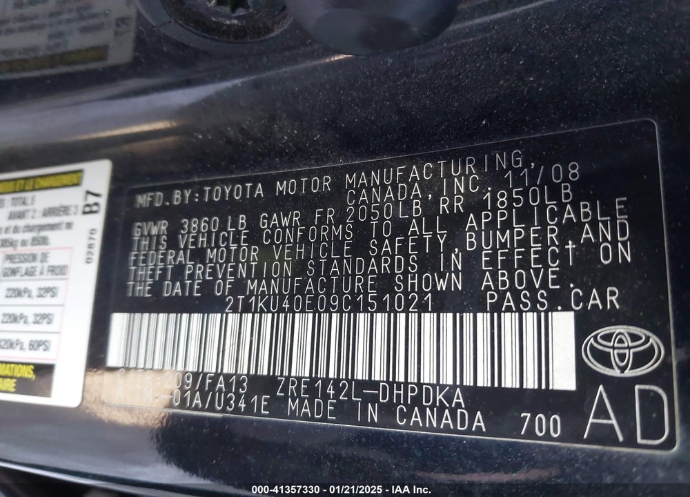 2009 TOYOTA MATRIX VIN: 2T1KU40E09C151021
