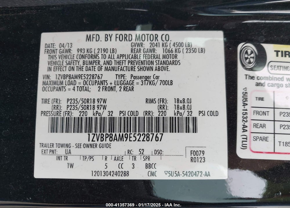 2014 FORD MUSTANG VIN: 1ZVBP8AM9E5228767