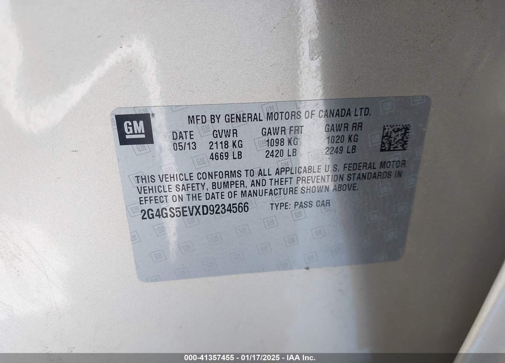 2013 BUICK REGAL TURBO PREMIUM 1 VIN: 2G4GS5EVXD9234566