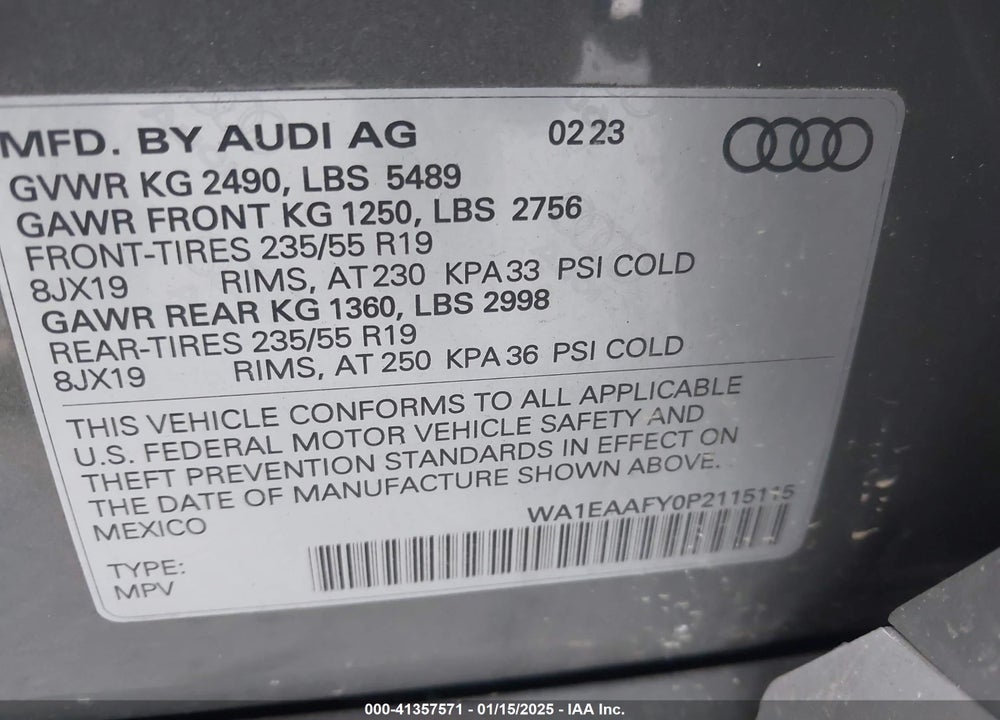 2023 AUDI Q5 PREMIUM PLUS 45 TFSI S LINE QUATTRO VIN: WA1EAAFY0P2115115