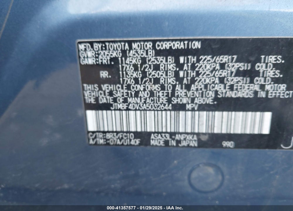 2010 TOYOTA RAV4 VIN: JTMBF4DV3A5032644