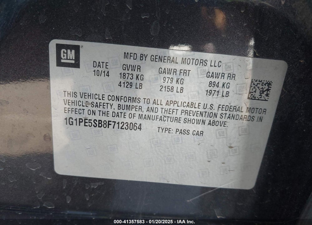 2015 CHEVROLET CRUZE VIN: 1G1PE5SB8F7123064