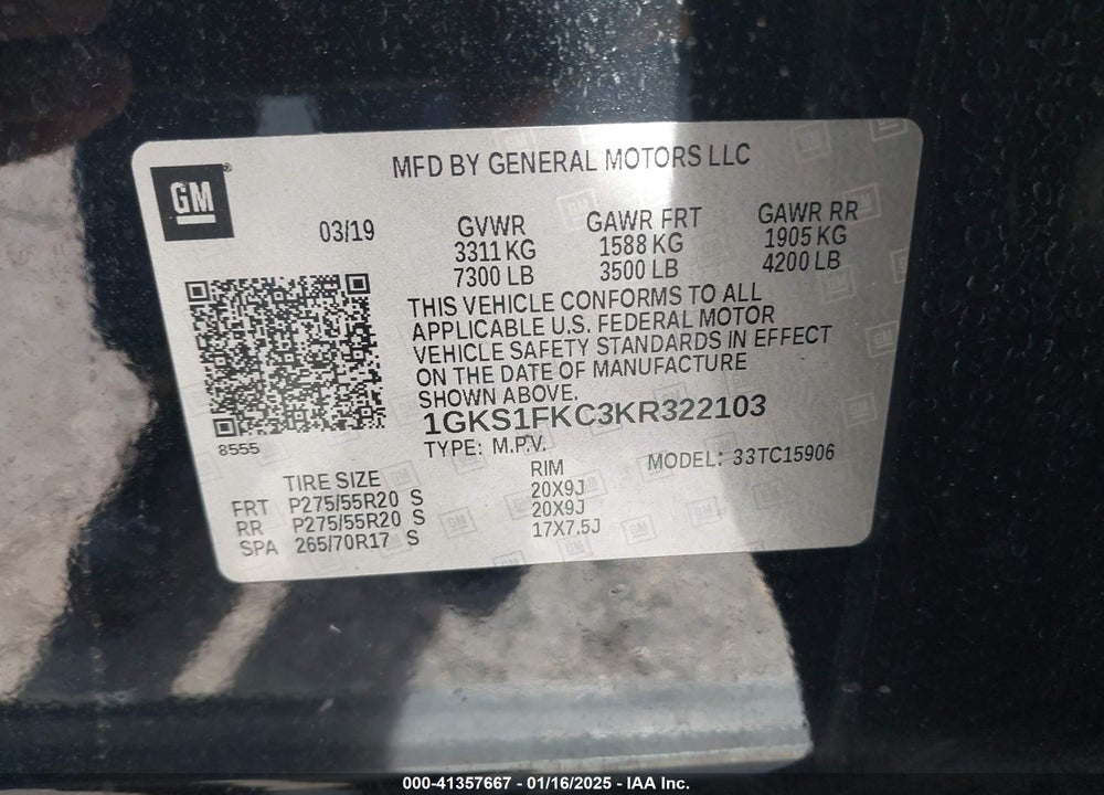 2019 GMC YUKON XL SLE VIN: 1GKS1FKC3KR322103