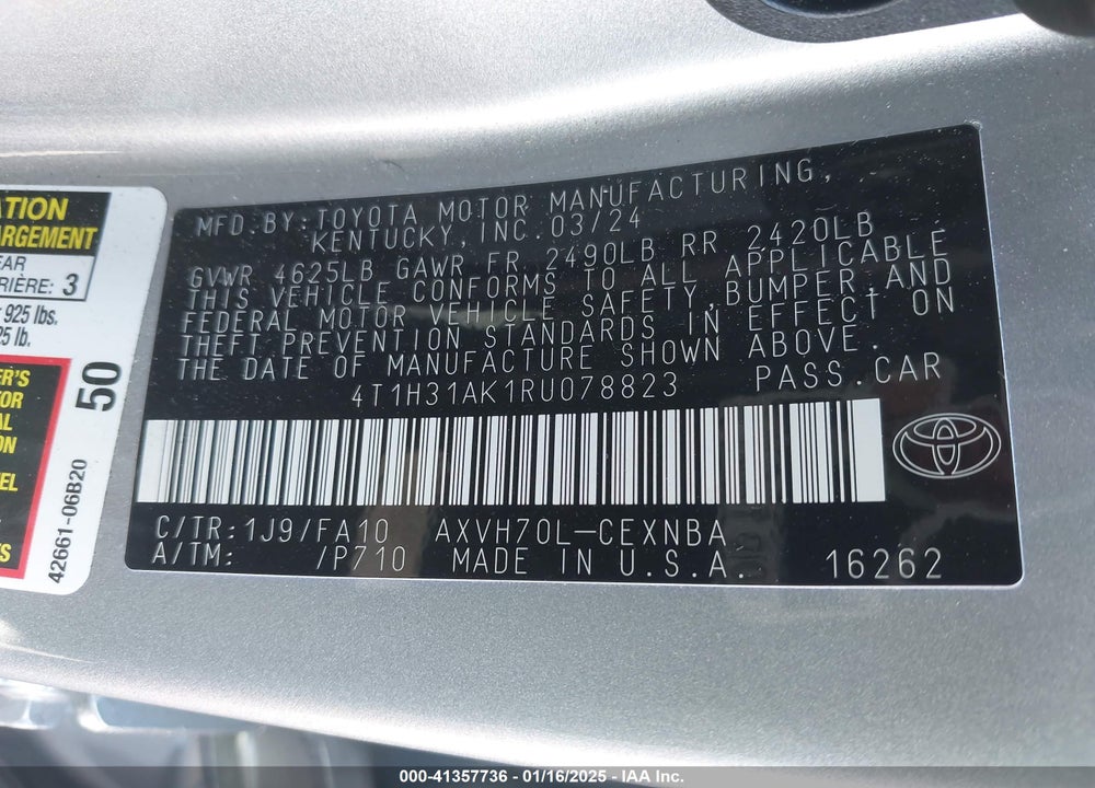 2024 TOYOTA CAMRY VIN: 4T1H31AK1RU078823