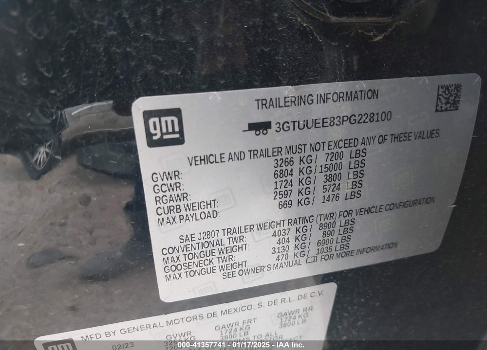 2023 GMC SIERRA 1500 VIN: 3GTUUEE83PG228100