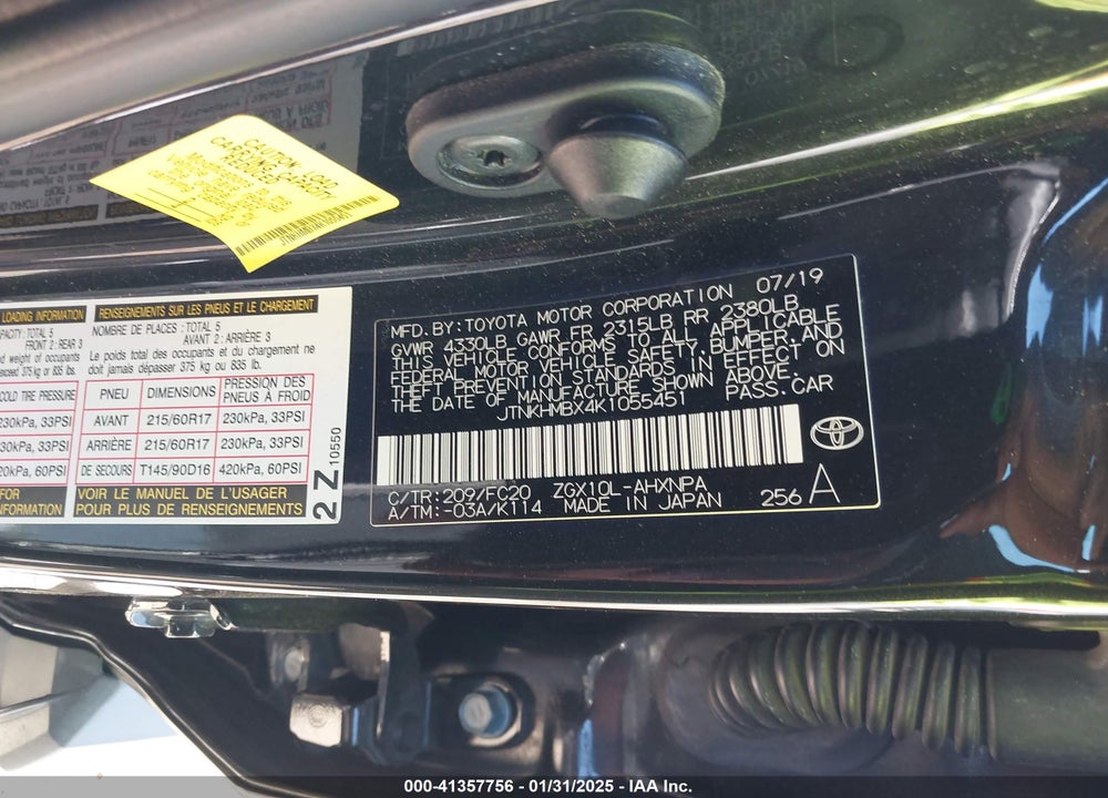 2019 TOYOTA C-HR VIN: JTNKHMBX4K1055451
