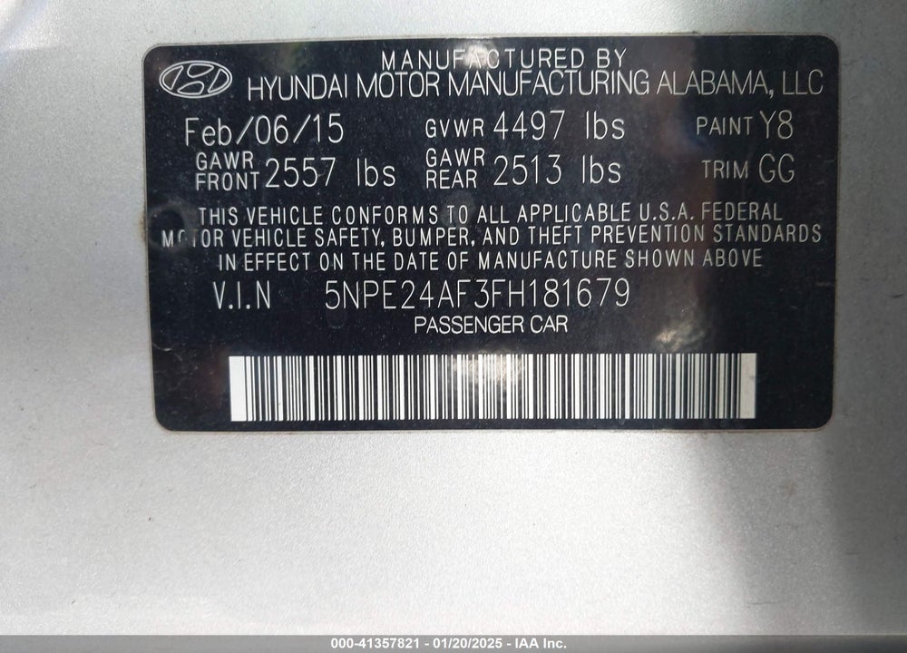 2015 HYUNDAI SONATA VIN: 5NPE24AF3FH181679