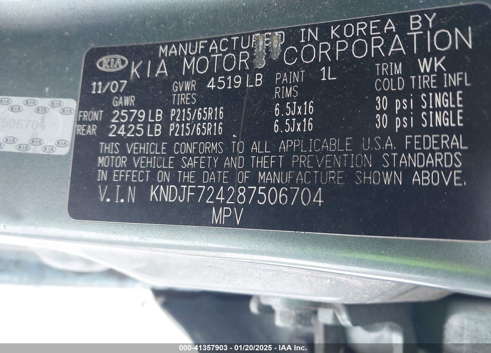 2008 KIA SPORTAGE VIN: KNDJF724287506704