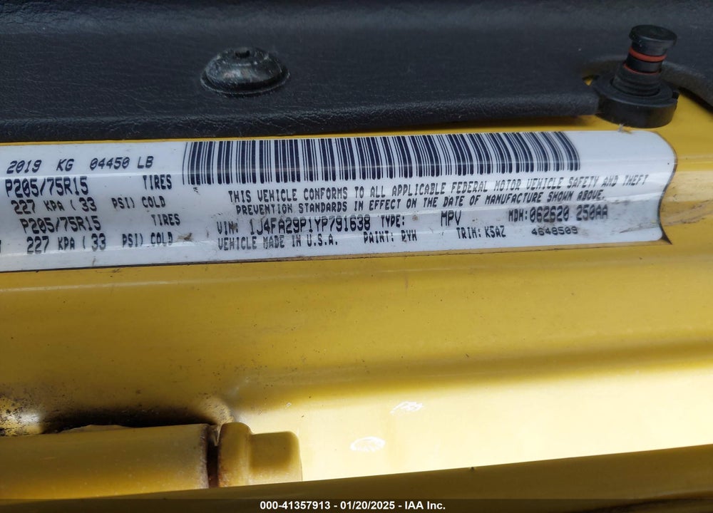 2000 JEEP WRANGLER SE VIN: 1J4FA29P1YP791638