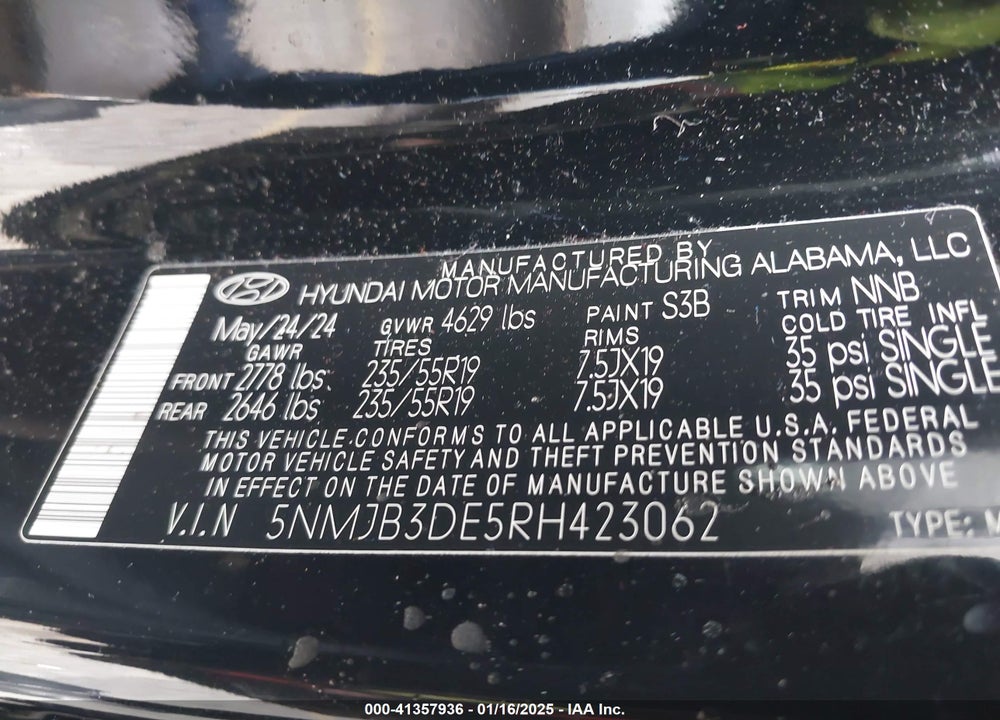 2024 HYUNDAI TUCSON VIN: 5NMJB3DE5RH423062
