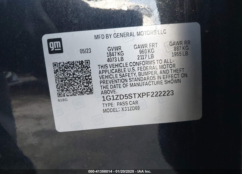 2023 CHEVROLET MALIBU FWD 1LT VIN: 1G1ZD5STXPF222223