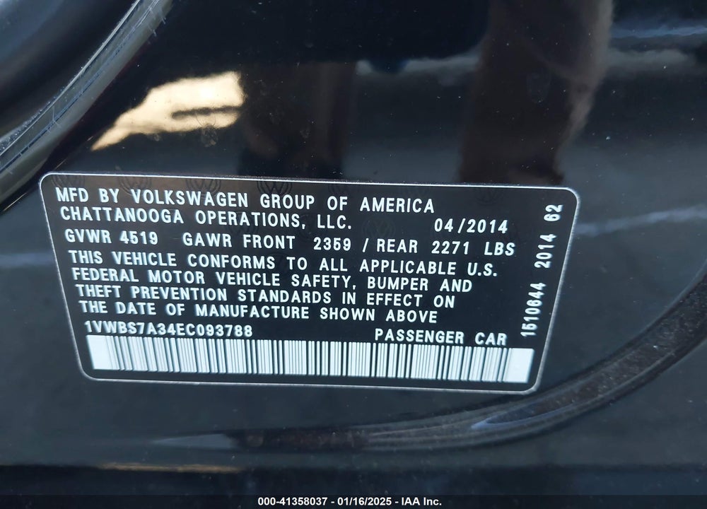 2014 VOLKSWAGEN PASSAT 1.8T SE VIN: 1VWBS7A34EC093788