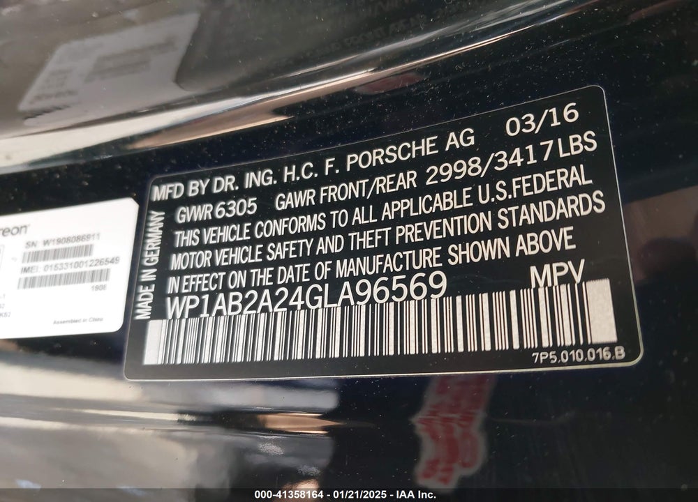 2016 PORSCHE CAYENNE S VIN: WP1AB2A24GLA96569
