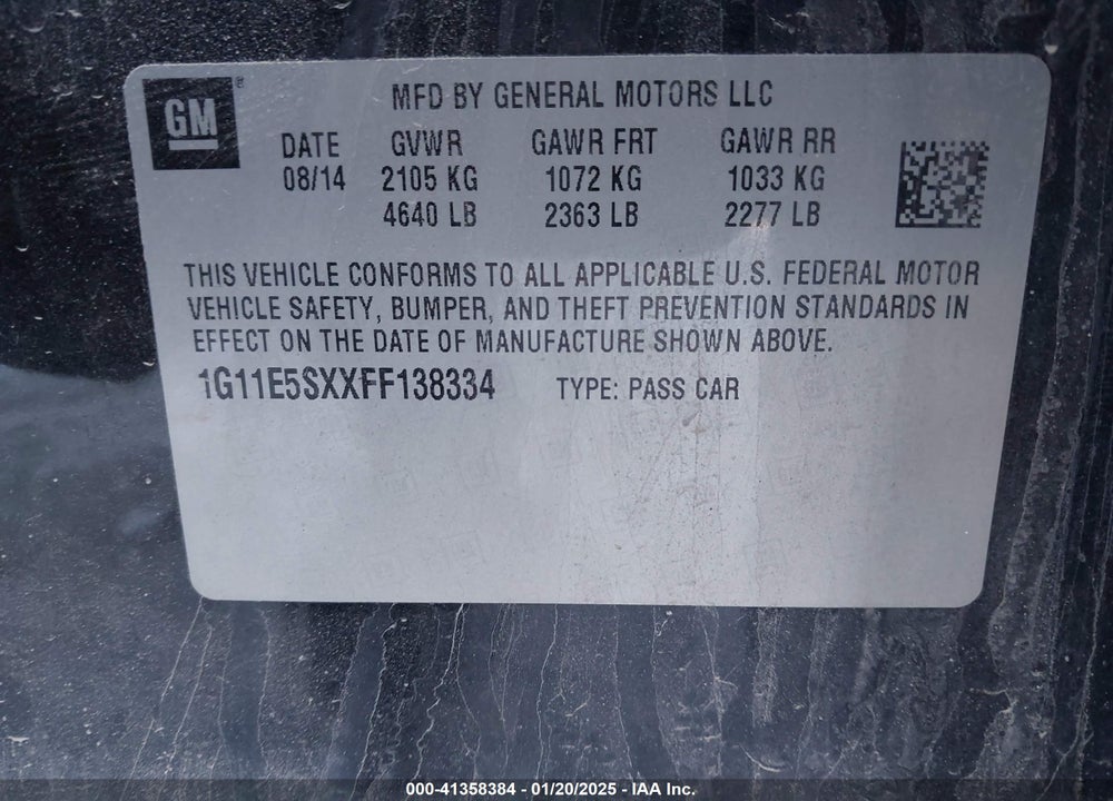 2015 CHEVROLET MALIBU VIN: 1G11E5SXXFF138334