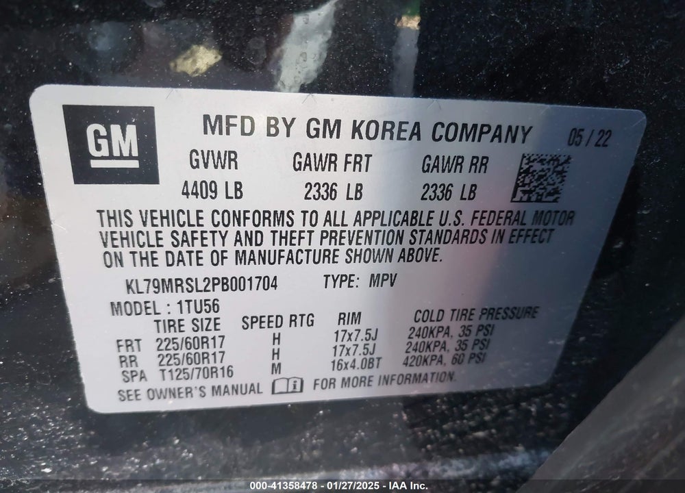 2023 CHEVROLET TRAILBLAZER AWD LT VIN: KL79MRSL2PB001704