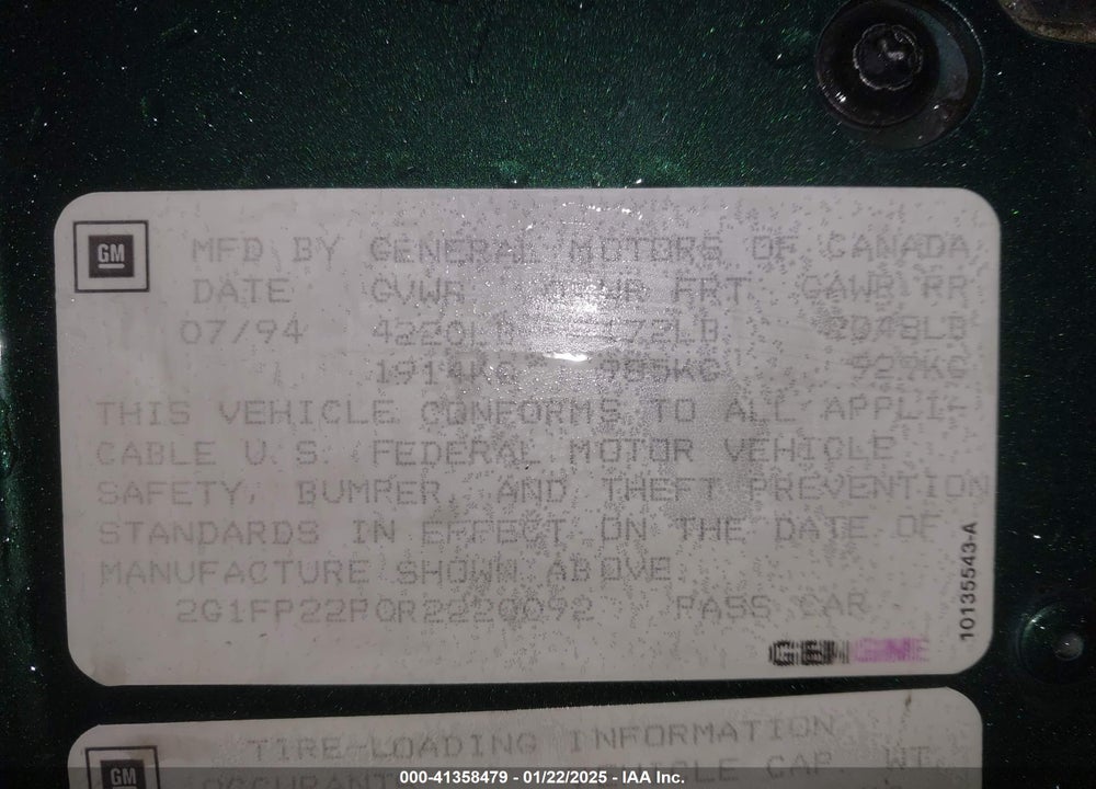 1994 CHEVROLET CAMARO Z28 VIN: 2G1FP22P0R2220092