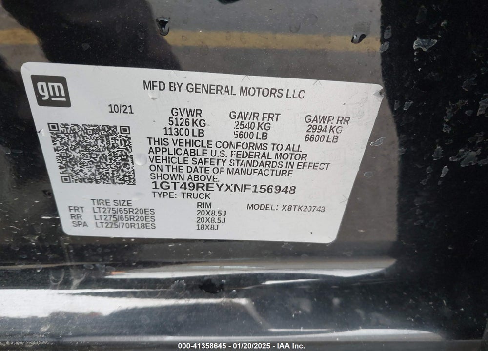2022 GMC SIERRA 2500HD 4WD  STANDARD BED DENALI VIN: 1GT49REYXNF156948