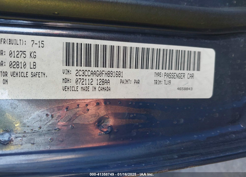 2015 CHRYSLER 300 VIN: 2C3CCAAG0FH891681