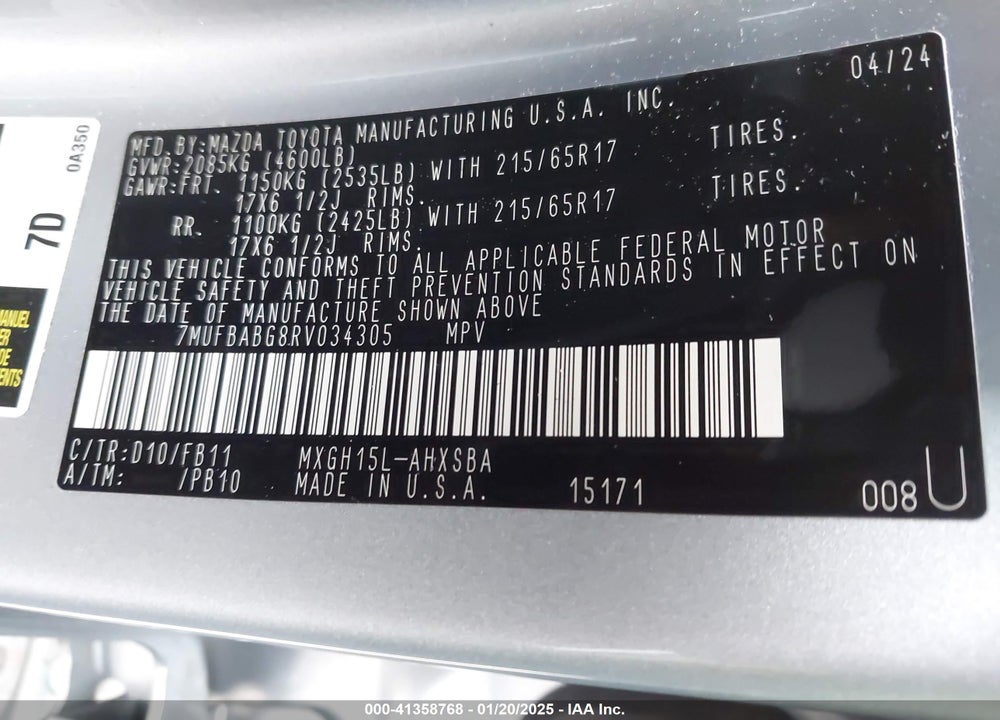 2024 TOYOTA COROLLA CROSS HYBRID SE VIN: 7MUFBABG8RV034305