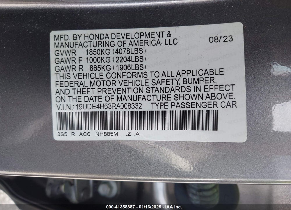 2024 ACURA INTEGRA VIN: 19UDE4H63RA008332