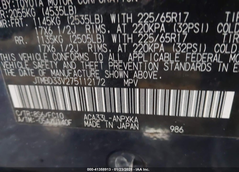 2007 TOYOTA RAV4 VIN: JTMBD33V275112172