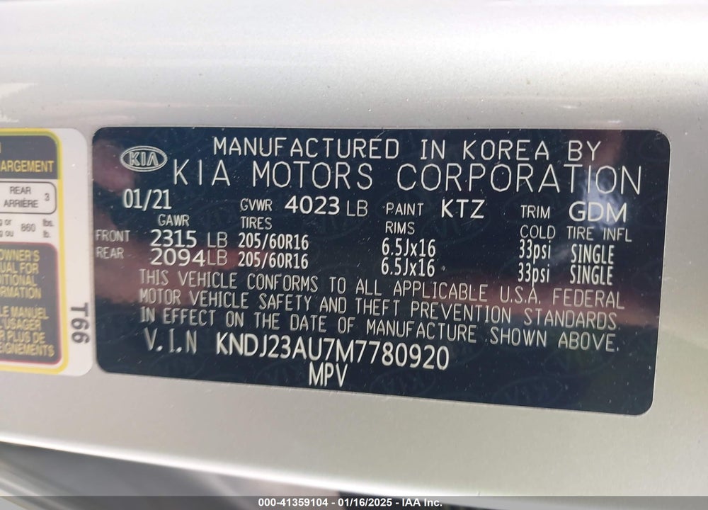 2021 KIA SOUL LX VIN: KNDJ23AU7M7780920