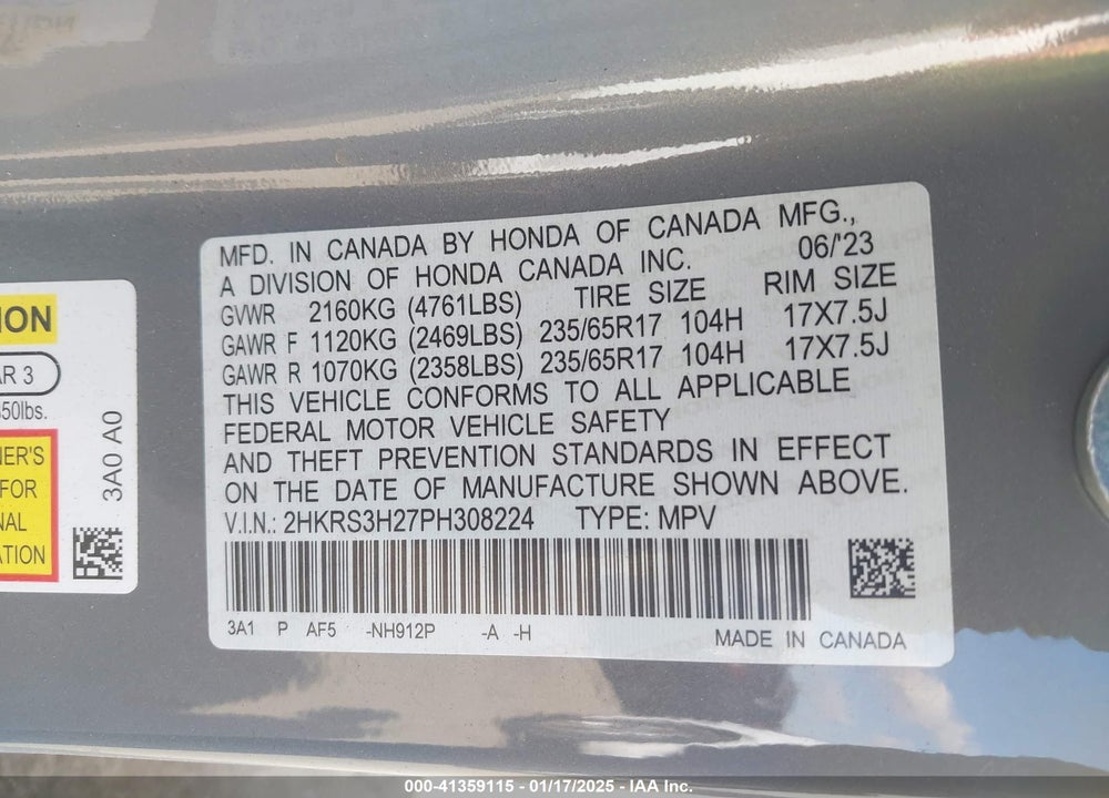 2023 HONDA CR-V LX 2WD VIN: 2HKRS3H27PH308224