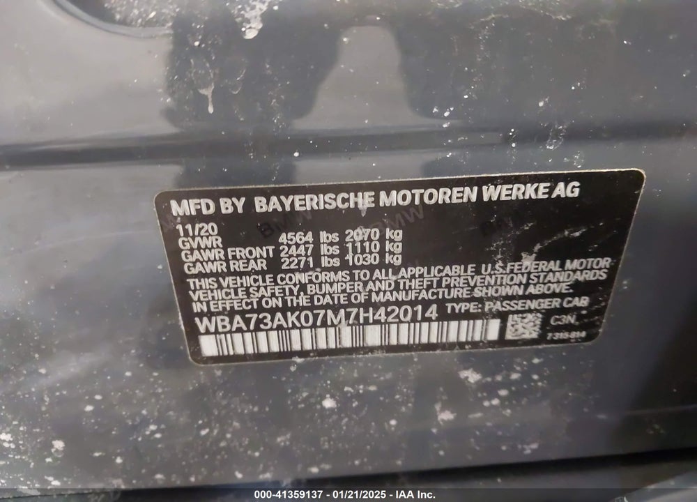 2021 BMW 228I GRAN COUPE XDRIVE VIN: WBA73AK07M7H42014