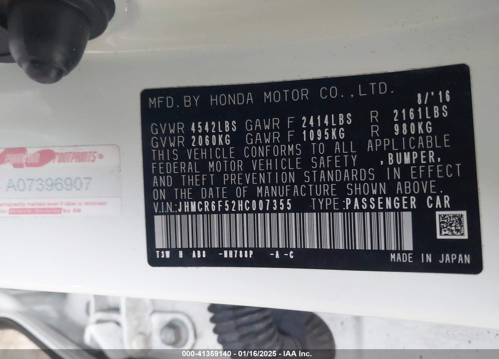 2017 HONDA ACCORD HYBRID VIN: JHMCR6F52HC007355