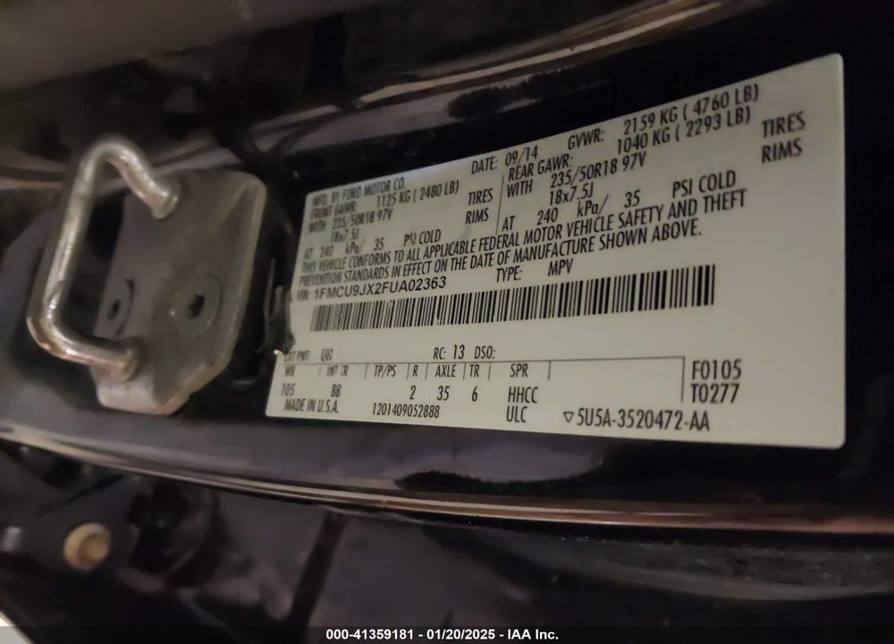 2015 FORD ESCAPE VIN: 1FMCU9JX2FUA02363