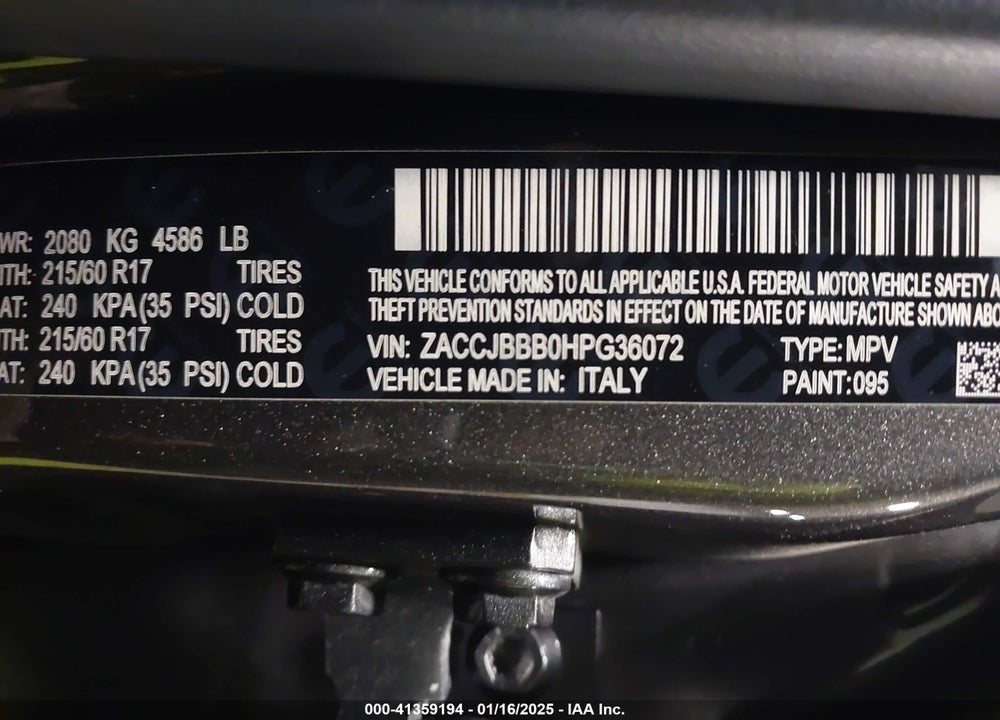2017 JEEP RENEGADE LATITUDE 4X4 VIN: ZACCJBBB0HPG36072