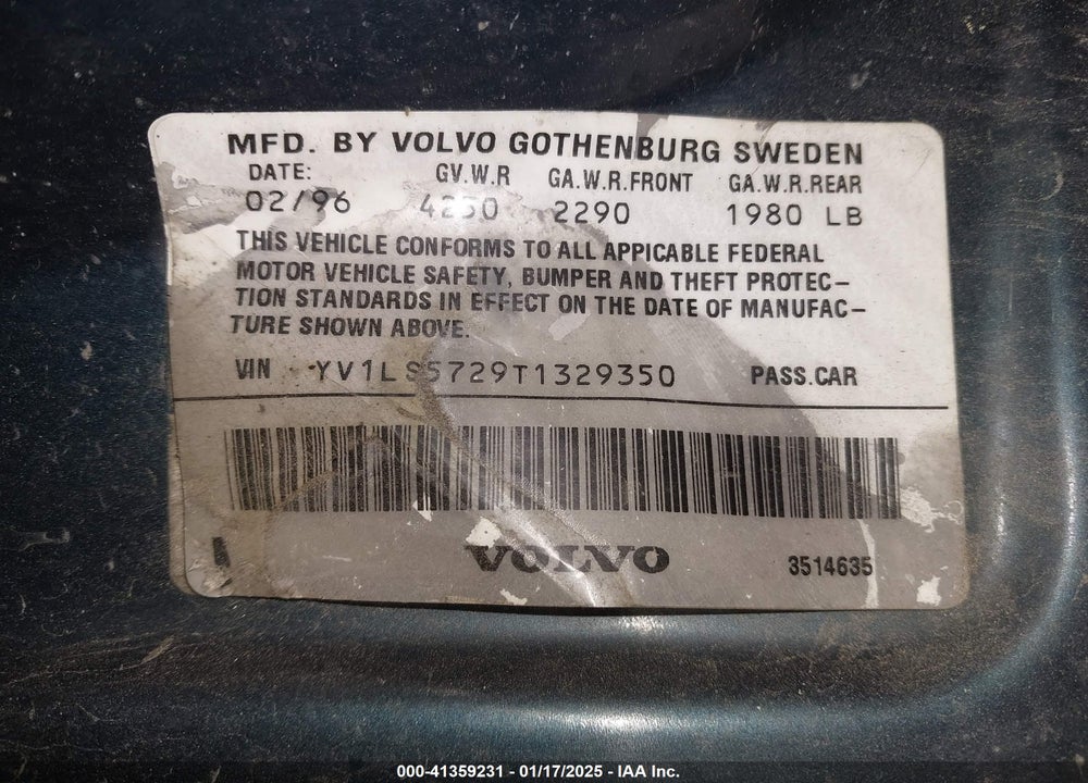 1996 VOLVO 850 VIN: YV1LS5729T1329350