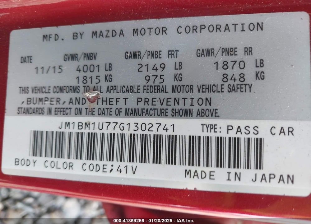 2016 MAZDA MAZDA3 VIN: JM1BM1U77G1302741