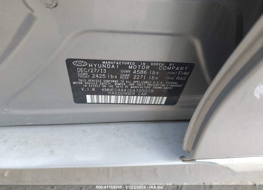 2014 HYUNDAI SONATA HYBRID LIMITED VIN: KMHEC4A41EA105018