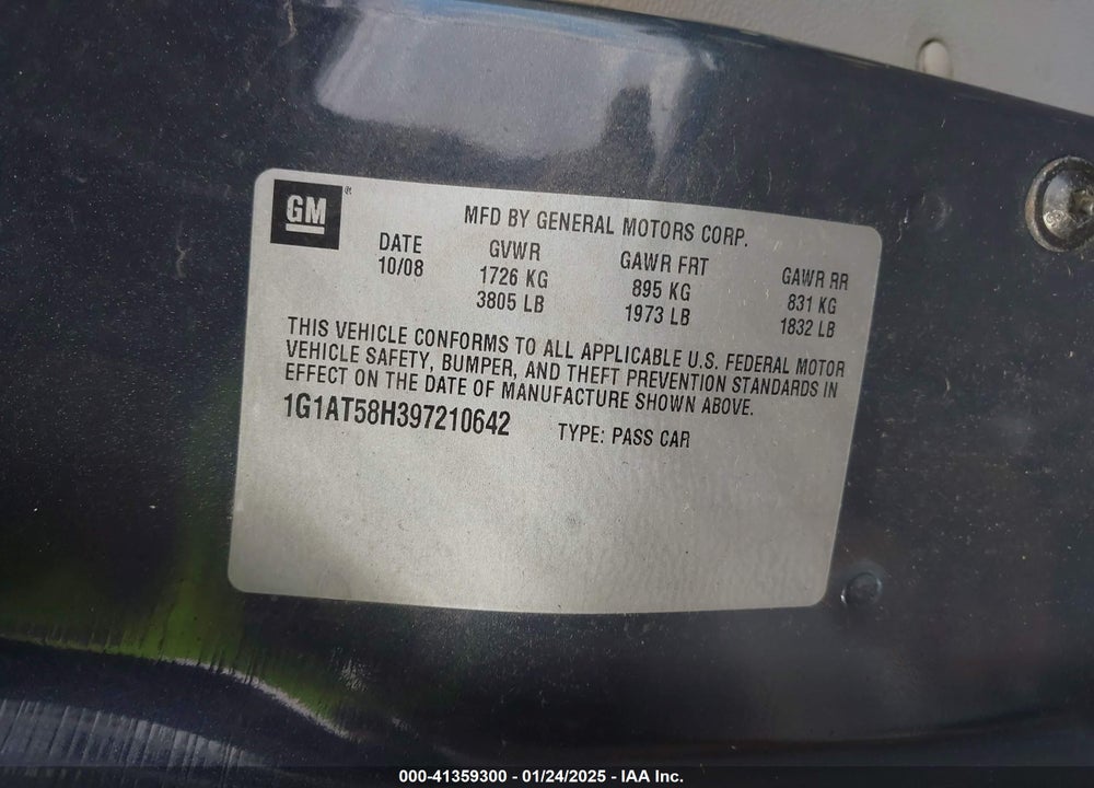 2009 CHEV COBALT LT1 VIN: 1G1AT58H397210642