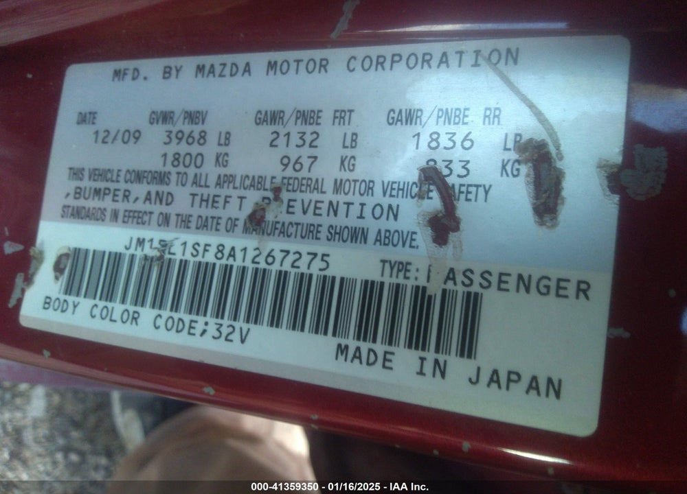 2010 MAZDA MAZDA3 VIN: JM1BL1SF8A1267275