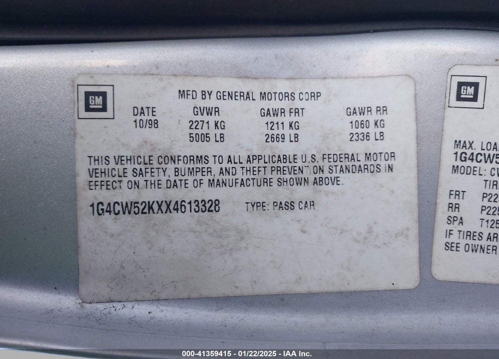 1999 BUICK PARK AVENUE VIN: 1G4CW52KXX4613328