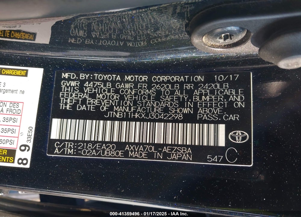 2018 TOYOTA CAMRY VIN: JTNB11HKXJ3042298