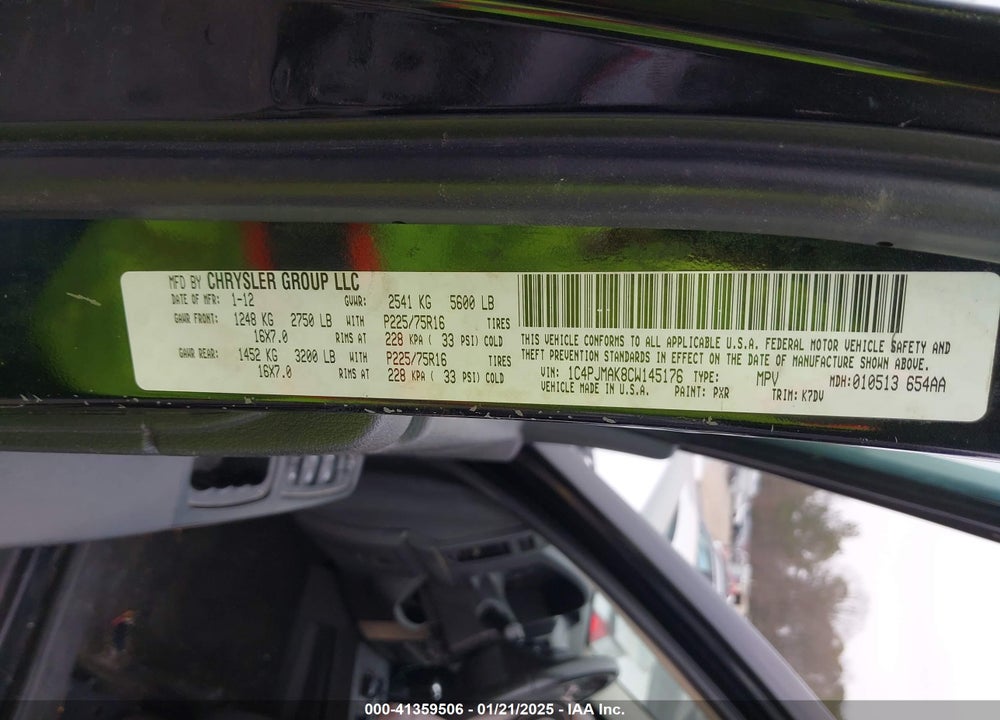 2012 JEEP LIBERTY VIN: 1C4PJMAK8CW145176