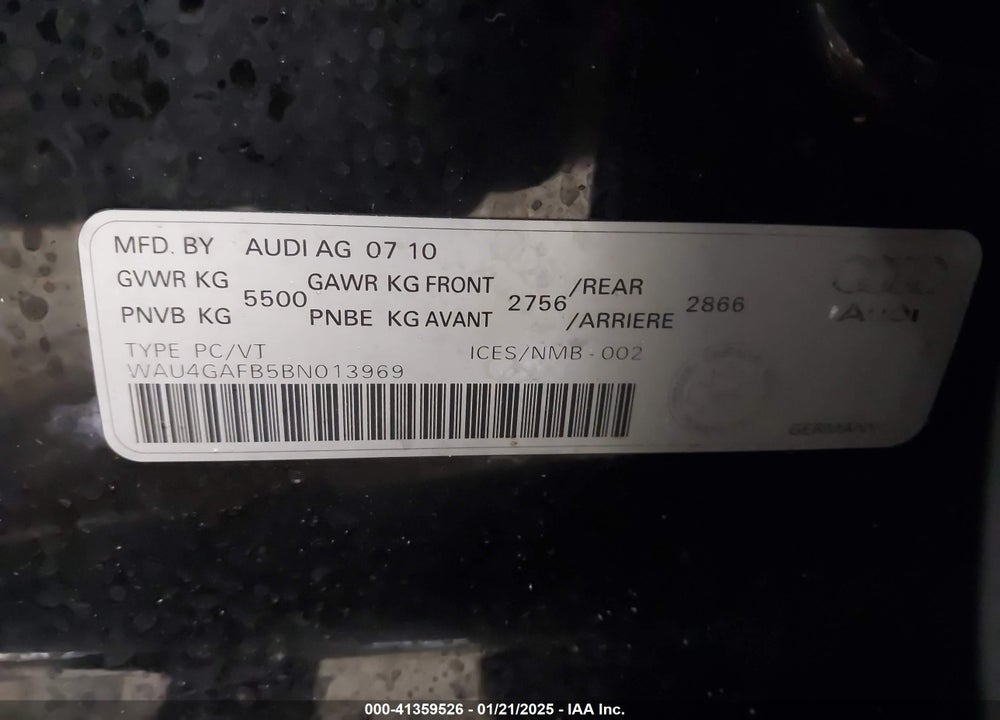 2011 AUDI A6 3.0 PREMIUM VIN: WAU4GAFB5BN013969