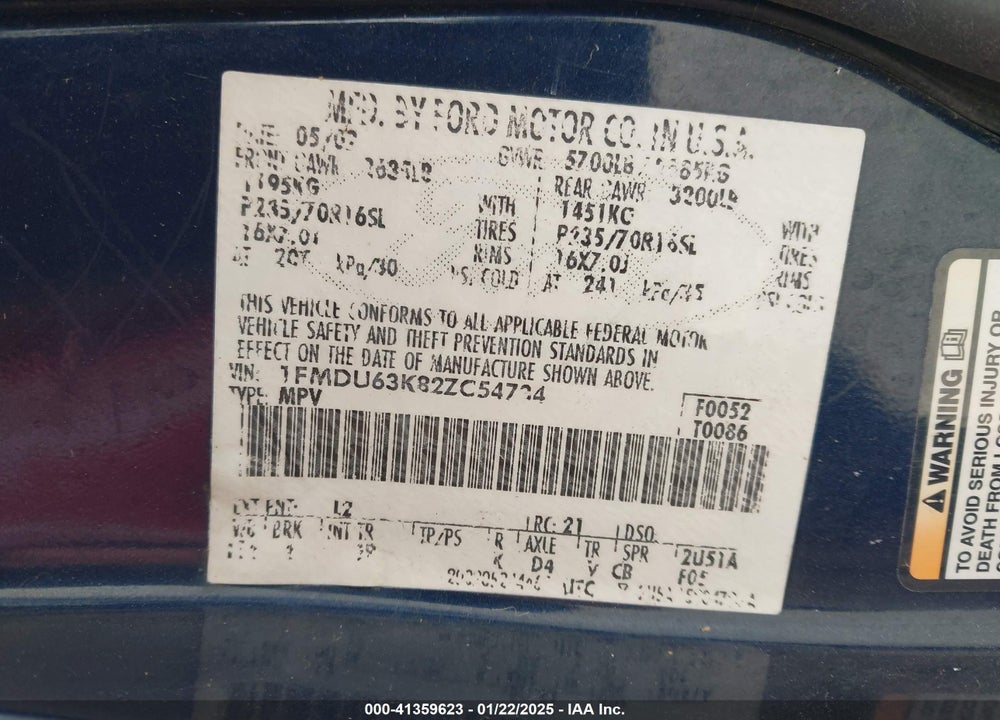 2002 FORD EXPLORER XLT VIN: 1FMDU63K82ZC54734