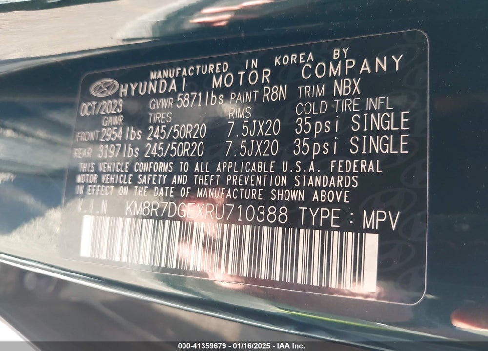 2024 HYUNDAI PALISADE CALLIGRAPHY VIN: KM8R7DGEXRU710388