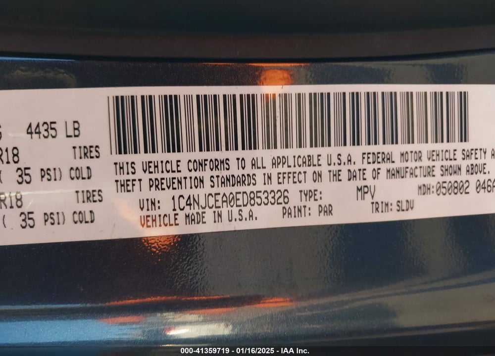 2014 JEEP COMPASS HIGH ALTITUDE VIN: 1C4NJCEA0ED853326