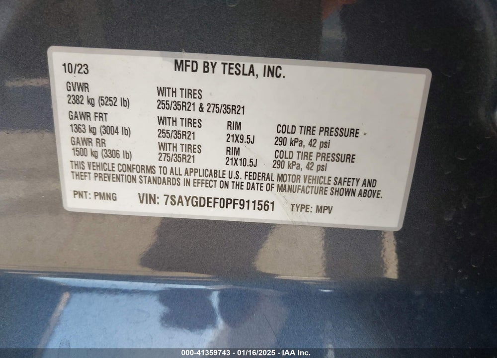 2023 TESLA MODEL Y PERFORMANCE DUAL MOTOR ALL-WHEEL DRIVE VIN: 7SAYGDEF0PF911561
